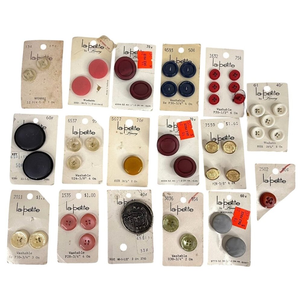 VTG La Petite Buttons Various Sizes & Colors 17 Cards Some Partial Some Complete